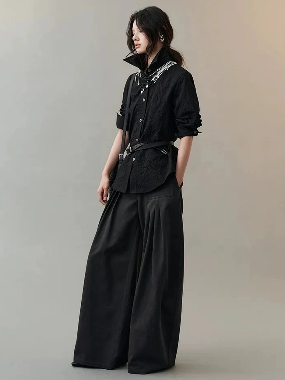 AnnoMundi Textured Bird Button Asymmetric Shirt Shirts