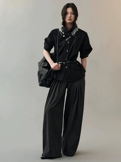 AnnoMundi Textured Bird Button Asymmetric Shirt Shirts