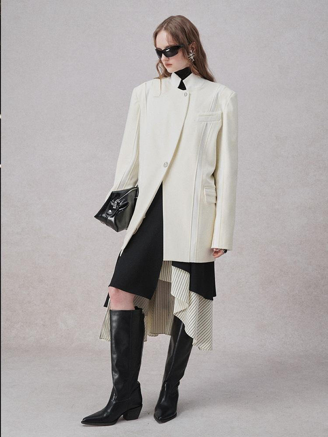 AnnoMundi Textured Contrast Blazer With Asymmetric Seaming