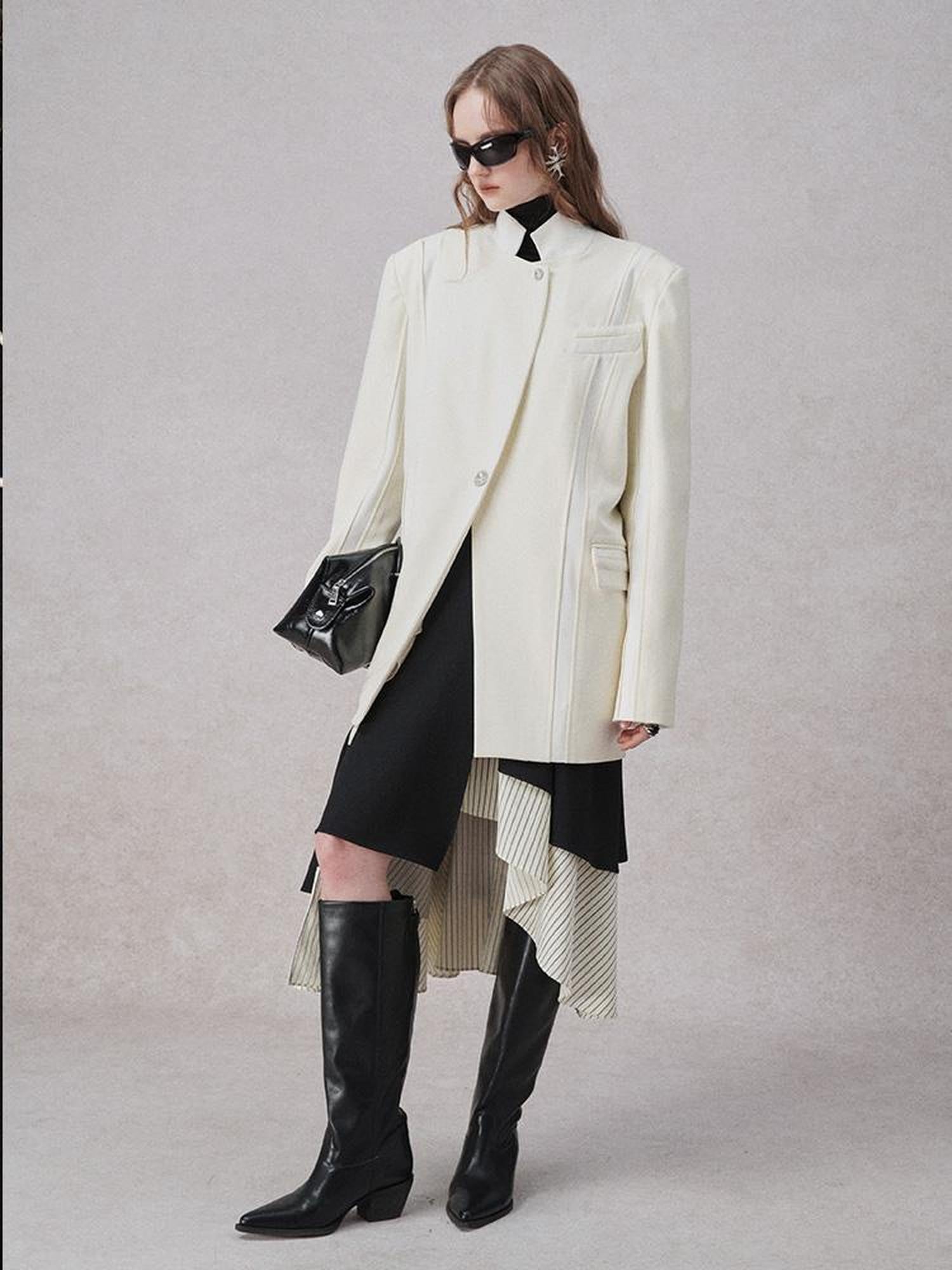 AnnoMundi Textured Contrast Blazer With Asymmetric Seaming