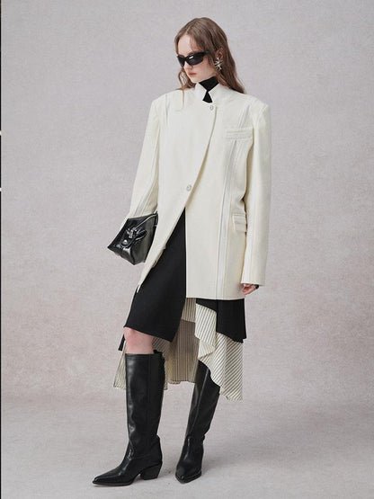 AnnoMundi Textured Contrast Blazer With Asymmetric Seaming