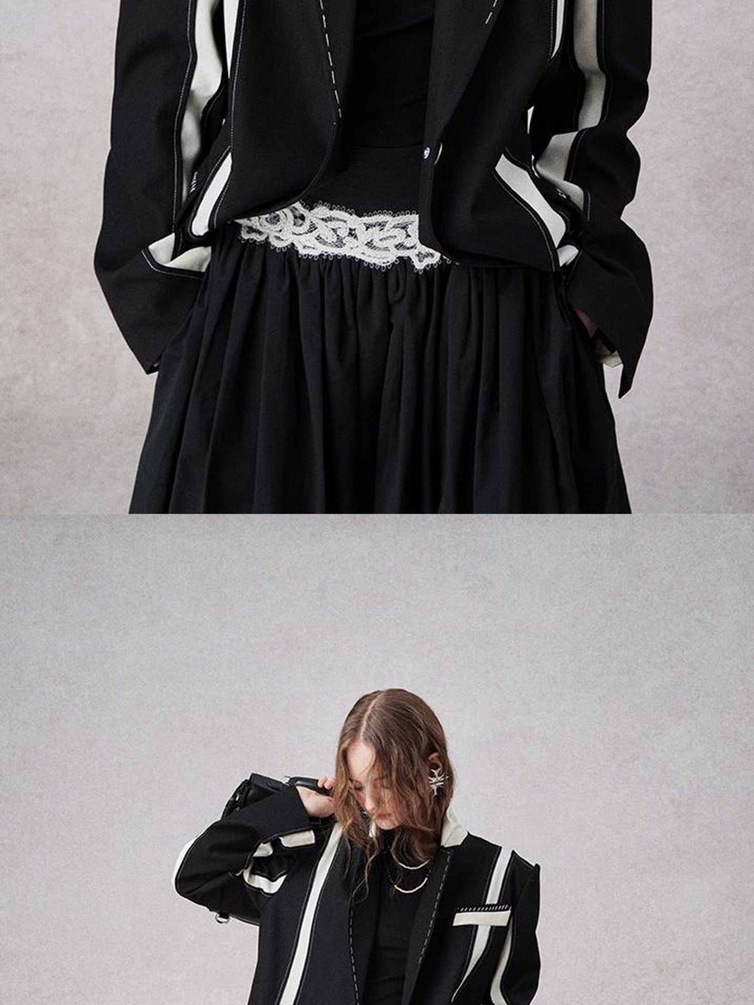 AnnoMundi Textured Contrast Blazer With Asymmetric Seaming