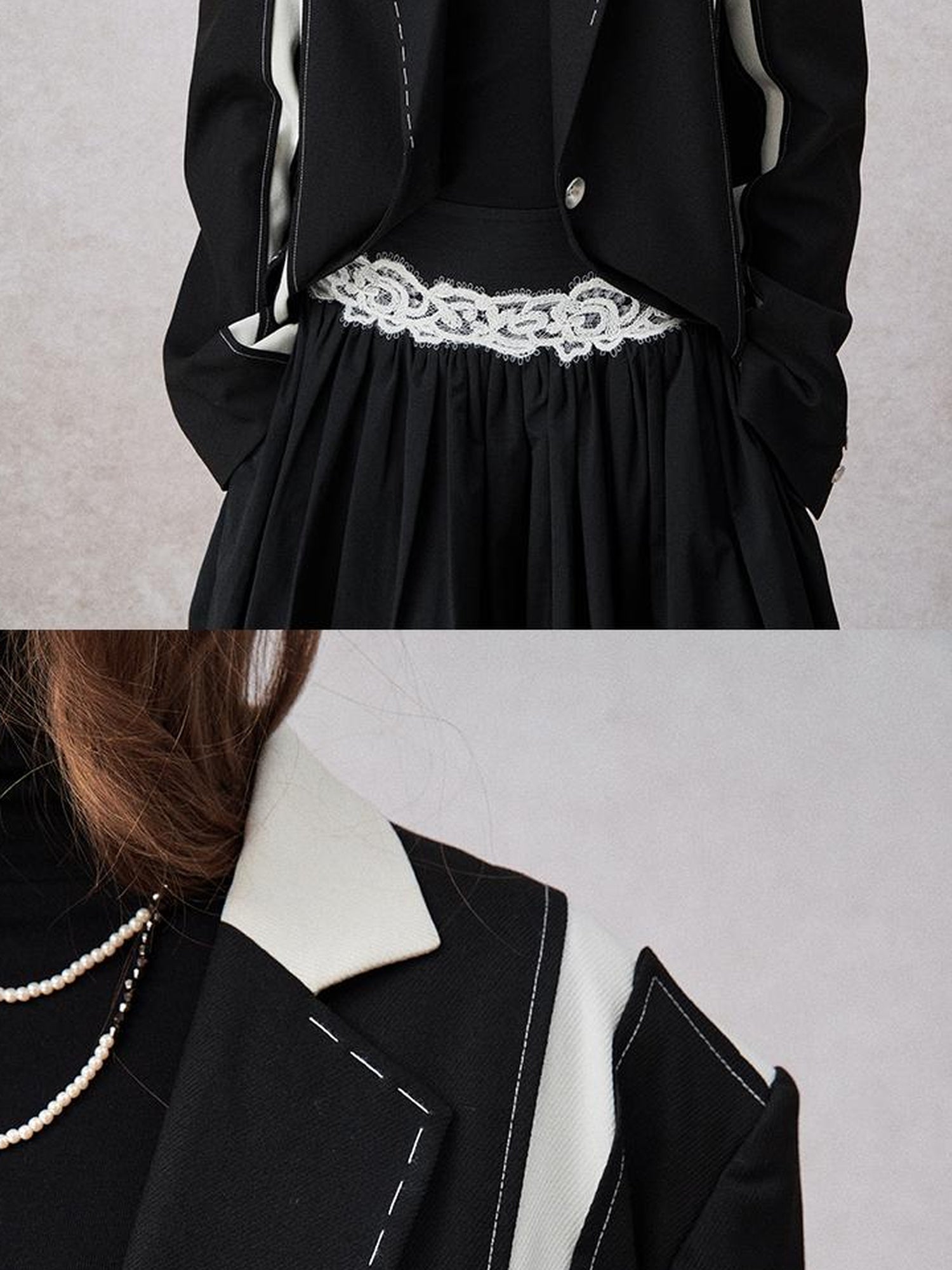 AnnoMundi Textured Contrast Blazer With Asymmetric Seaming