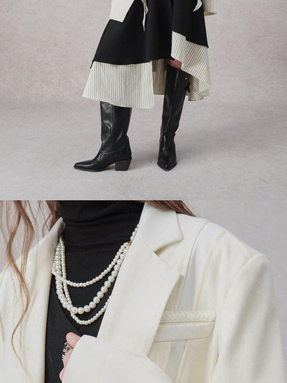 AnnoMundi Textured Contrast Blazer With Asymmetric Seaming