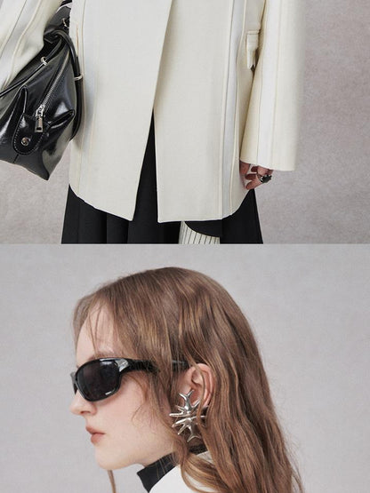 AnnoMundi Textured Contrast Blazer With Asymmetric Seaming