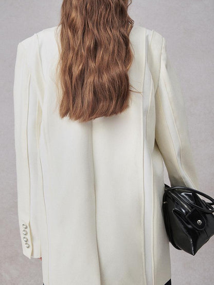 AnnoMundi Textured Contrast Blazer With Asymmetric Seaming