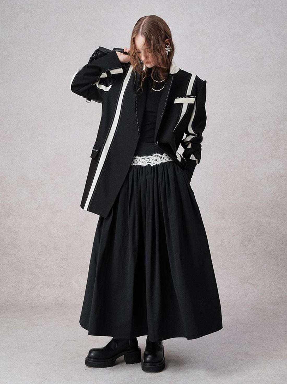 AnnoMundi Textured Contrast Blazer With Asymmetric Seaming