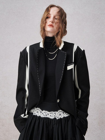 AnnoMundi Textured Contrast Blazer With Asymmetric Seaming