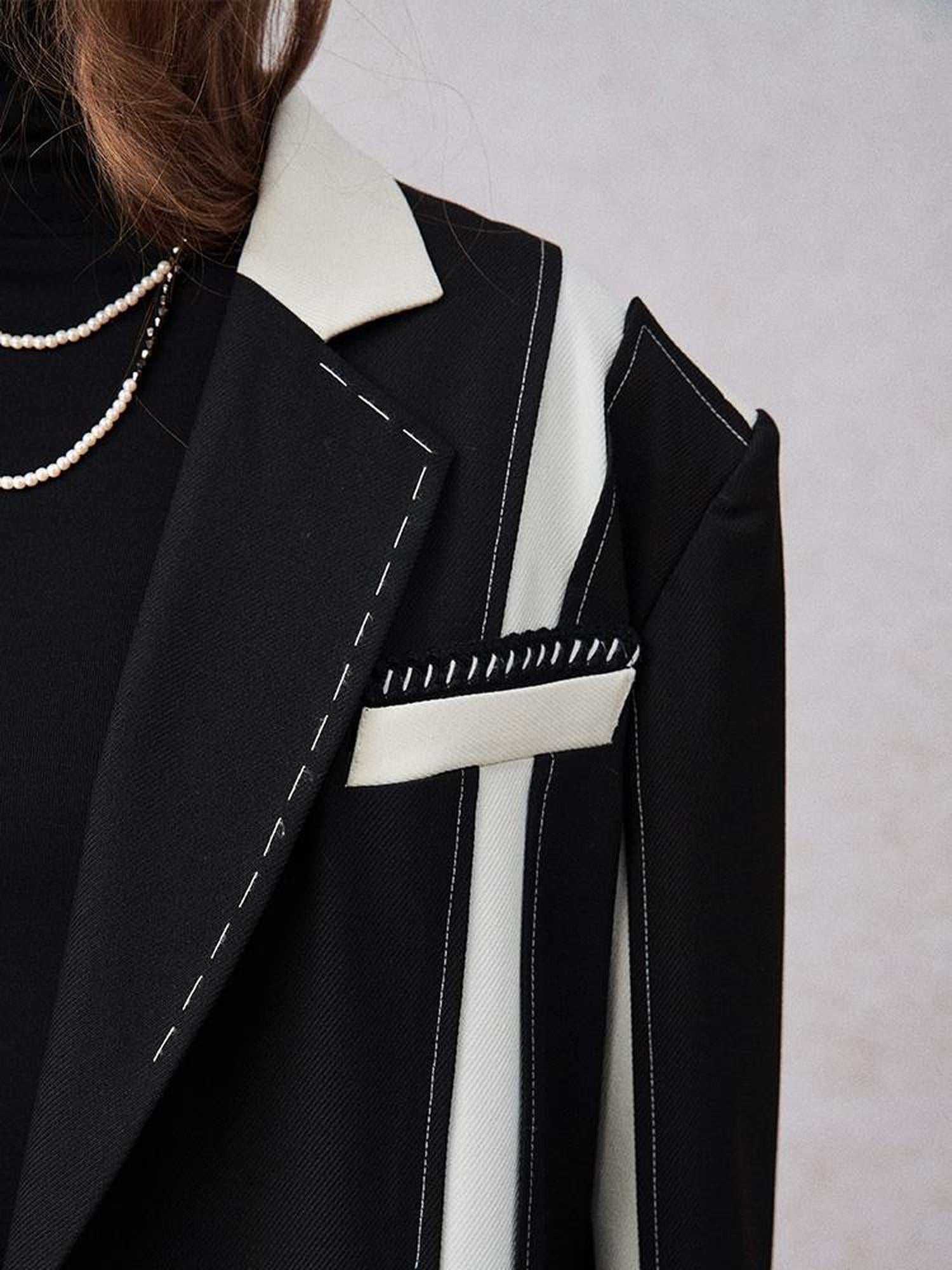 AnnoMundi Textured Contrast Blazer With Asymmetric Seaming