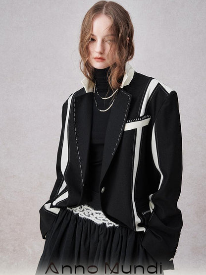 AnnoMundi Textured Contrast Blazer With Asymmetric Seaming
