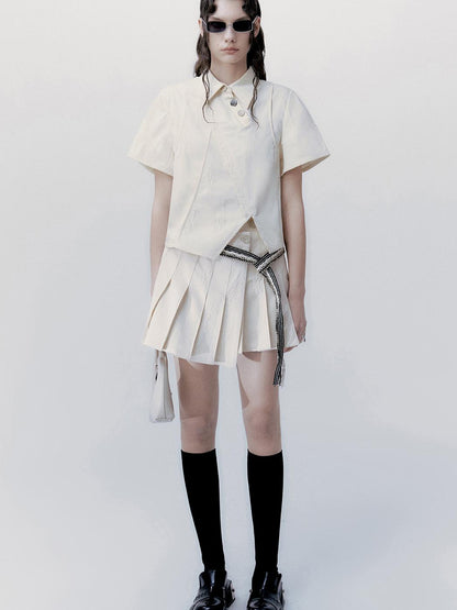 AnnoMundi Textured Cotton Shirt And Pleated Skirt Set