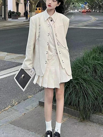 AnnoMundi Textured Cotton Shirt And Pleated Skirt Set