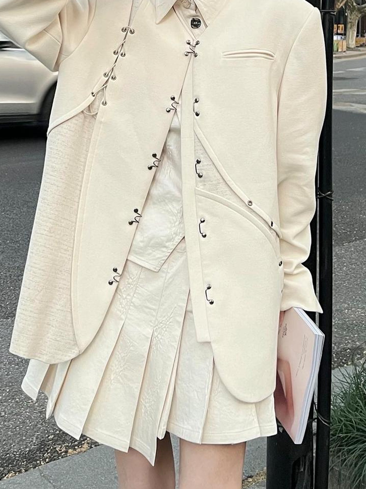 AnnoMundi Textured Cotton Shirt And Pleated Skirt Set