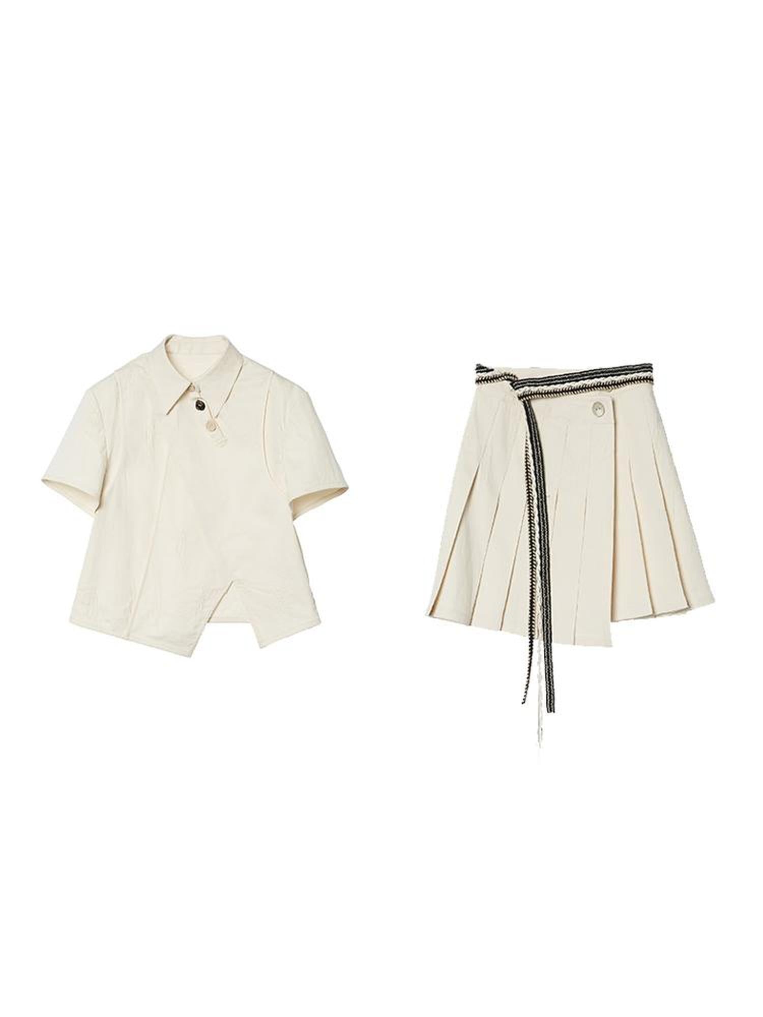 AnnoMundi Textured Cotton Shirt And Pleated Skirt Set