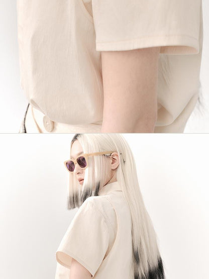 AnnoMundi Textured Cotton Shirt And Pleated Skirt Set