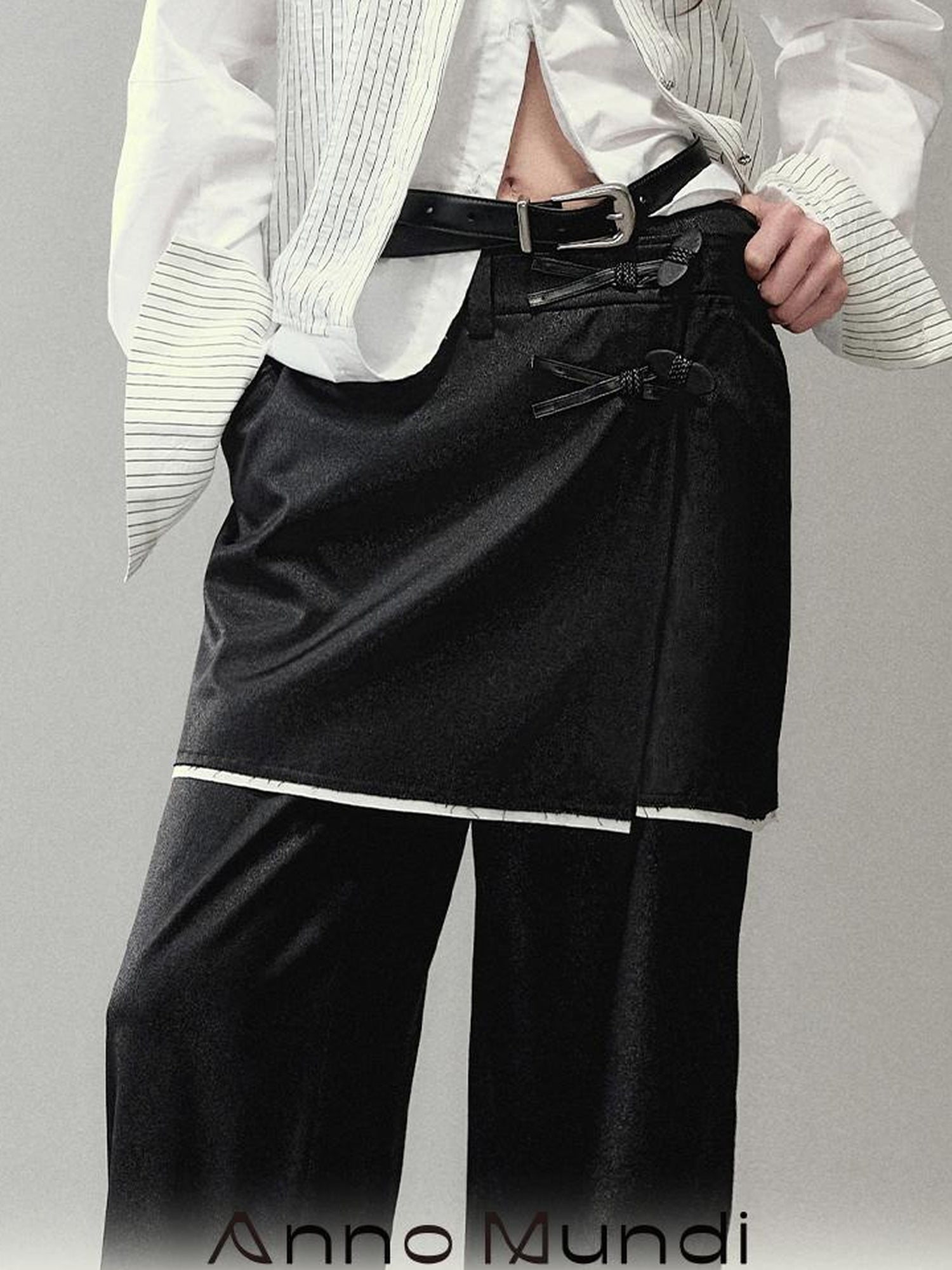 AnnoMundi Textured Glitter Split Hem Trousers With Detachable Skirt
