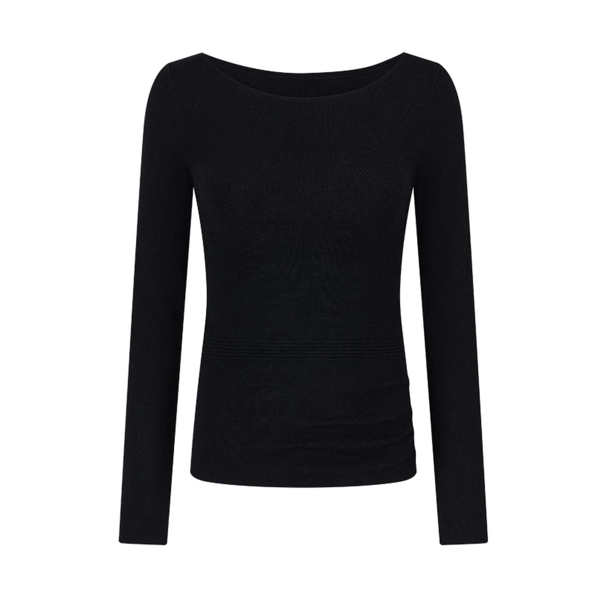 AnnoMundi_Textured_Knit_Top_In_Black_And_White_V-neck_T-shirt_Long_Sleeve_MISSTT