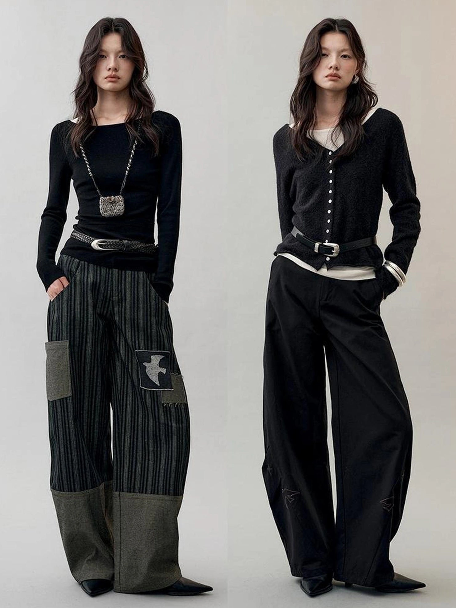 AnnoMundi Textured Knit Top In Black And White V-neck T-shirt Long Sleeve Cardigan