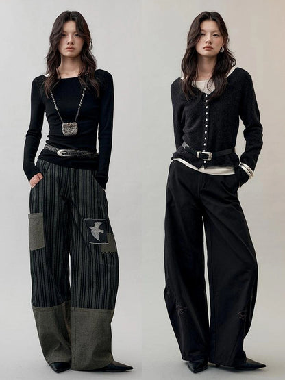 AnnoMundi Textured Knit Top In Black And White V-neck T-shirt Long Sleeve Cardigan