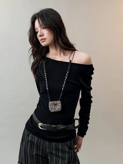 AnnoMundi Textured Knit Top In Black And White V-neck T-shirt Long Sleeve Cardigan