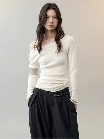 AnnoMundi Textured Knit Top In Black And White V-neck T-shirt Long Sleeve Cardigan