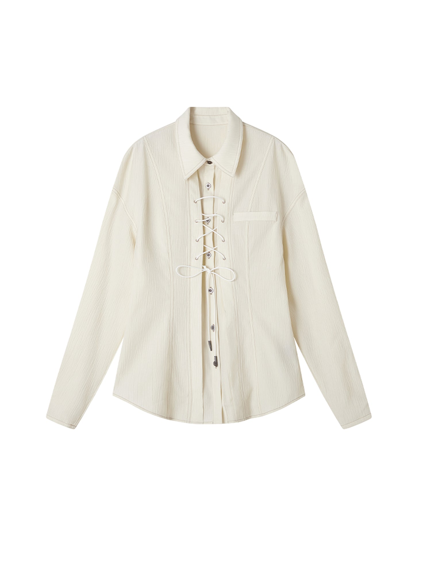 AnnoMundi Textured Pleat Tied Waist Shirt Top