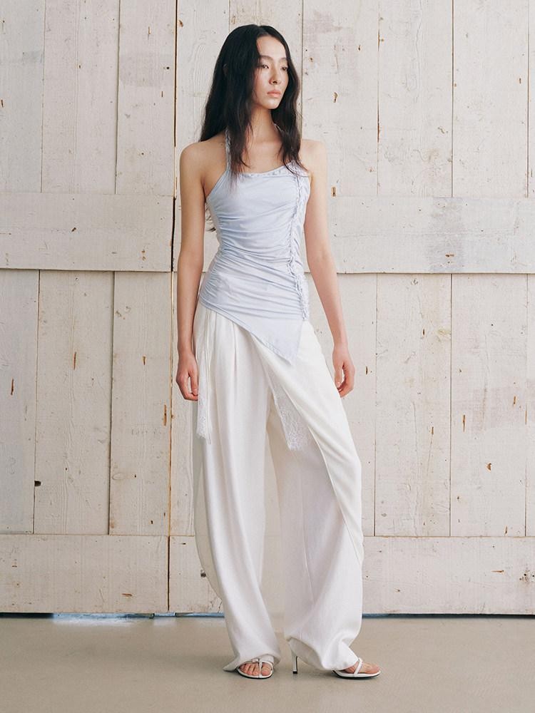 AnnoMundi Textured Pleated Ruched Side Tie Halter Women&
