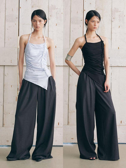 AnnoMundi Textured Pleated Ruched Side Tie Halter Women&