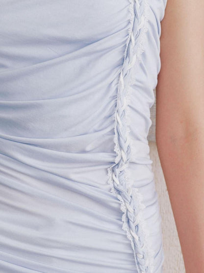 AnnoMundi Textured Pleated Ruched Side Tie Halter Women&