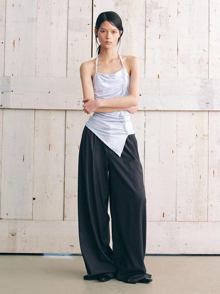 AnnoMundi Textured Pleated Ruched Side Tie Halter Women&