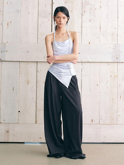 AnnoMundi Textured Pleated Ruched Side Tie Halter Women&