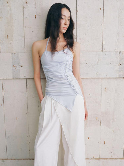 AnnoMundi Textured Pleated Ruched Side Tie Halter Women&