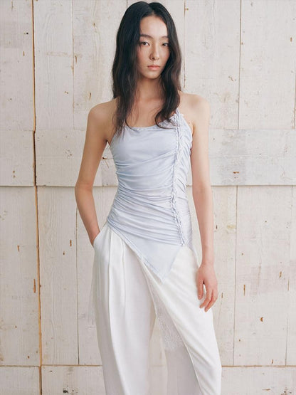 AnnoMundi Textured Pleated Ruched Side Tie Halter Women&
