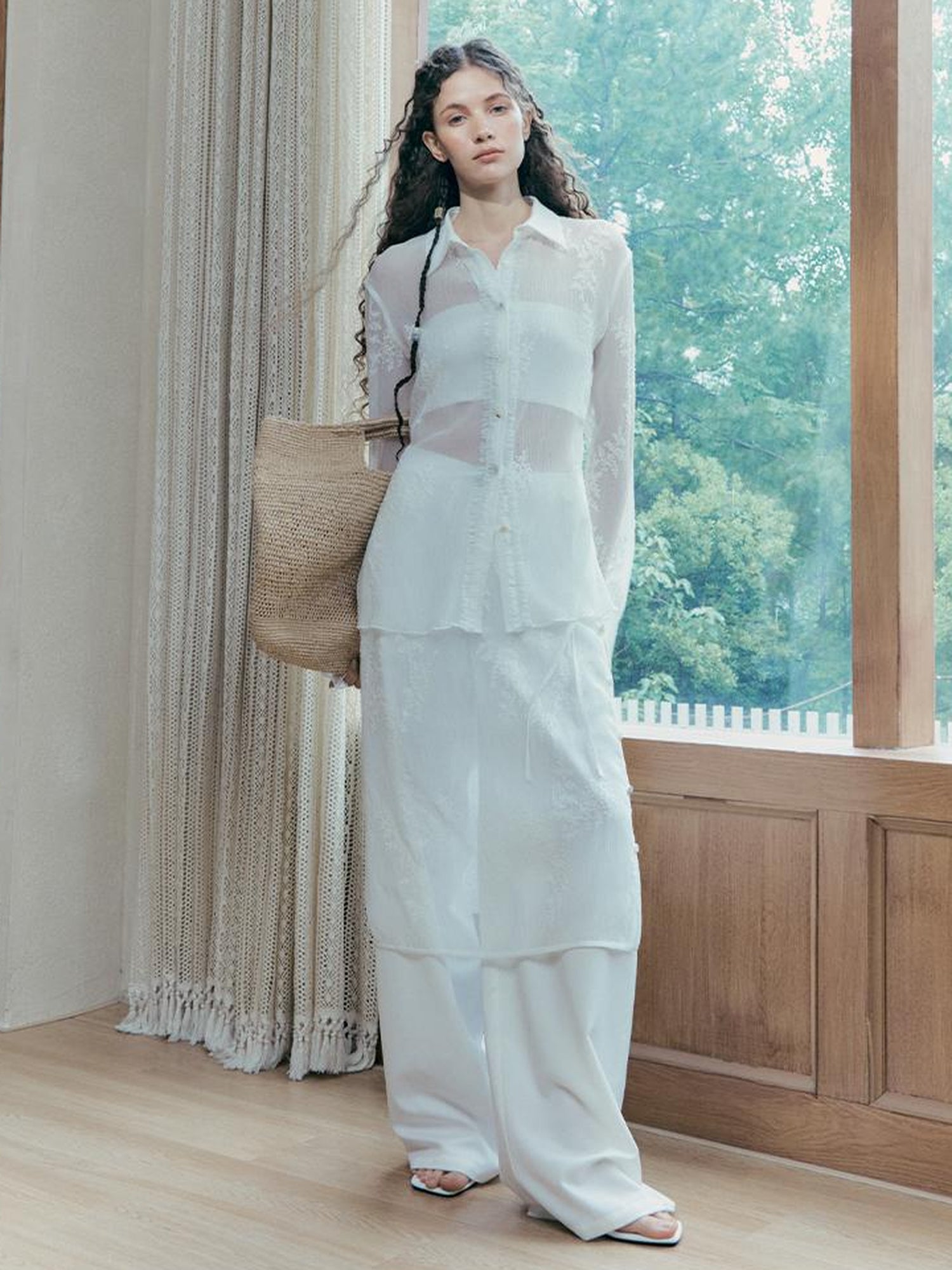 AnnoMundi Textured Sheer Linen Look Sun Shirt