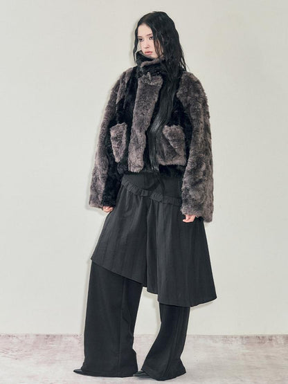 AnnoMundi Textured Short Faux Mink Fur Coat