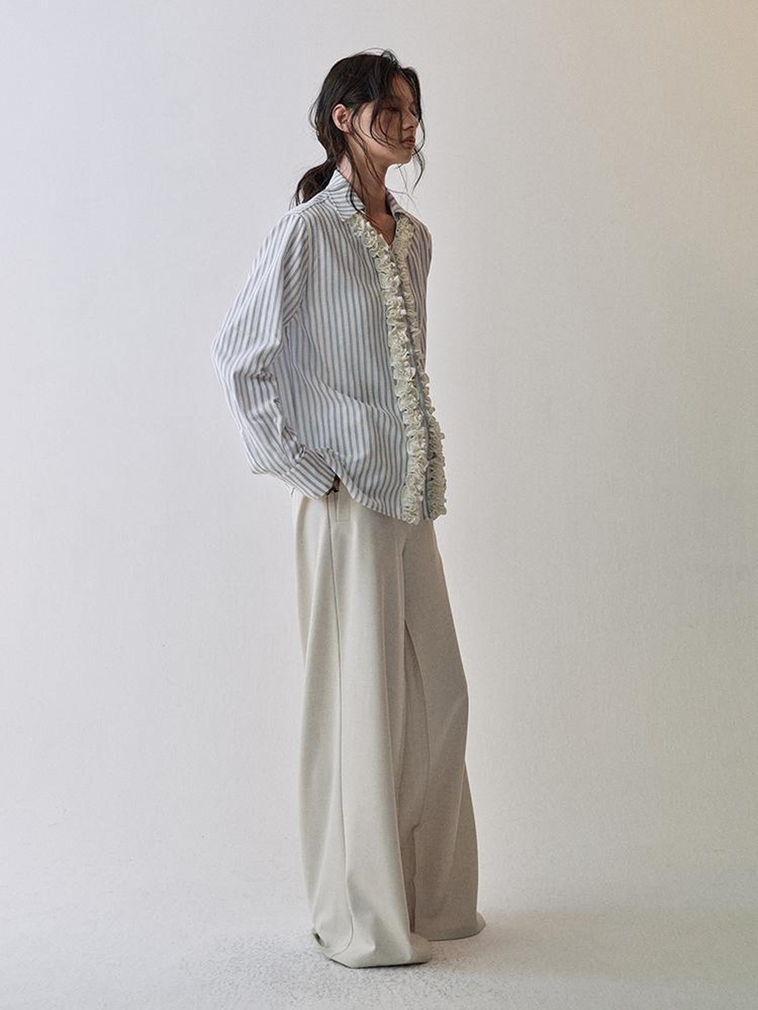 AnnoMundi Textured Stripe Shirt With 3D Lace Placket