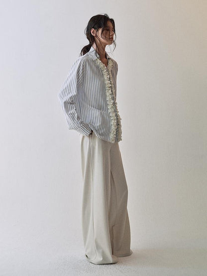 AnnoMundi Textured Stripe Shirt With 3D Lace Placket