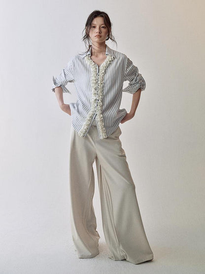 AnnoMundi Textured Stripe Shirt With 3D Lace Placket