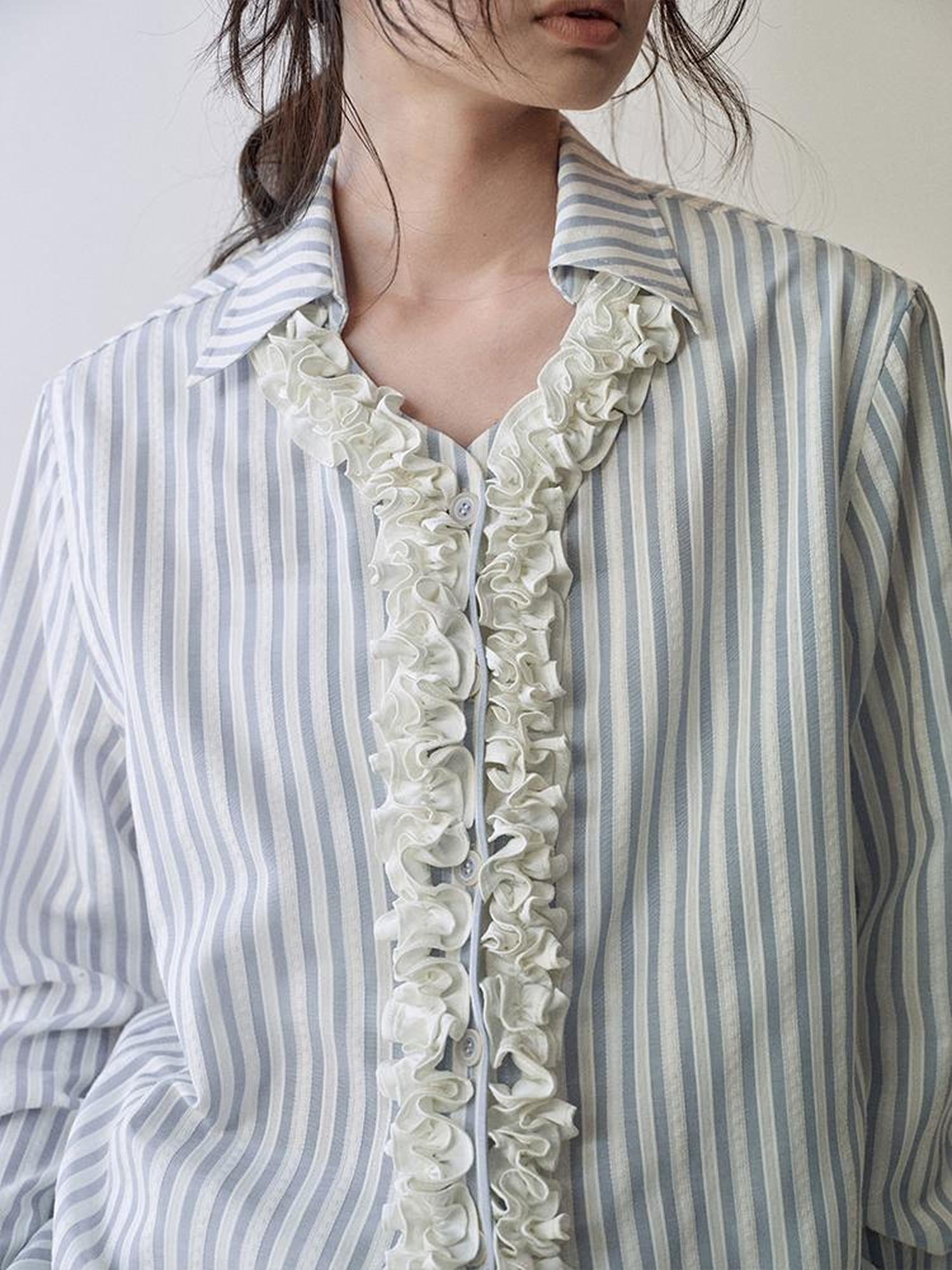 AnnoMundi Textured Stripe Shirt With 3D Lace Placket