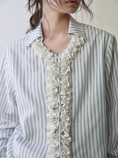 AnnoMundi Textured Stripe Shirt With 3D Lace Placket