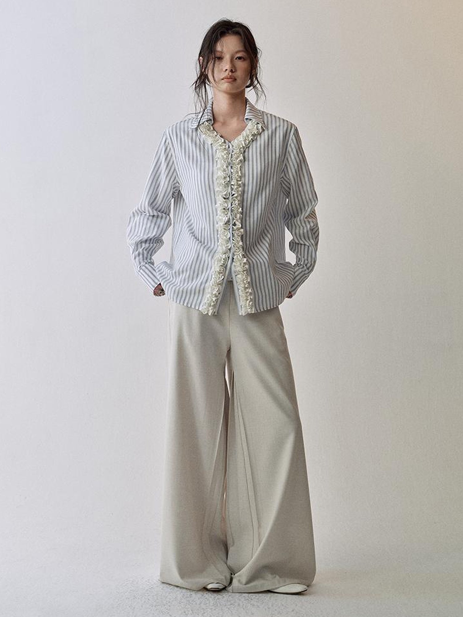 AnnoMundi Textured Stripe Shirt With 3D Lace Placket