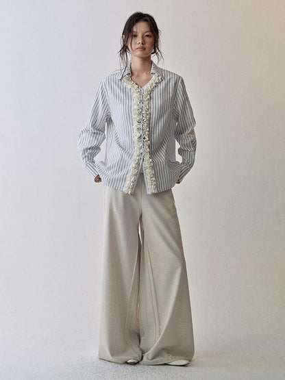 AnnoMundi Textured Stripe Shirt With 3D Lace Placket