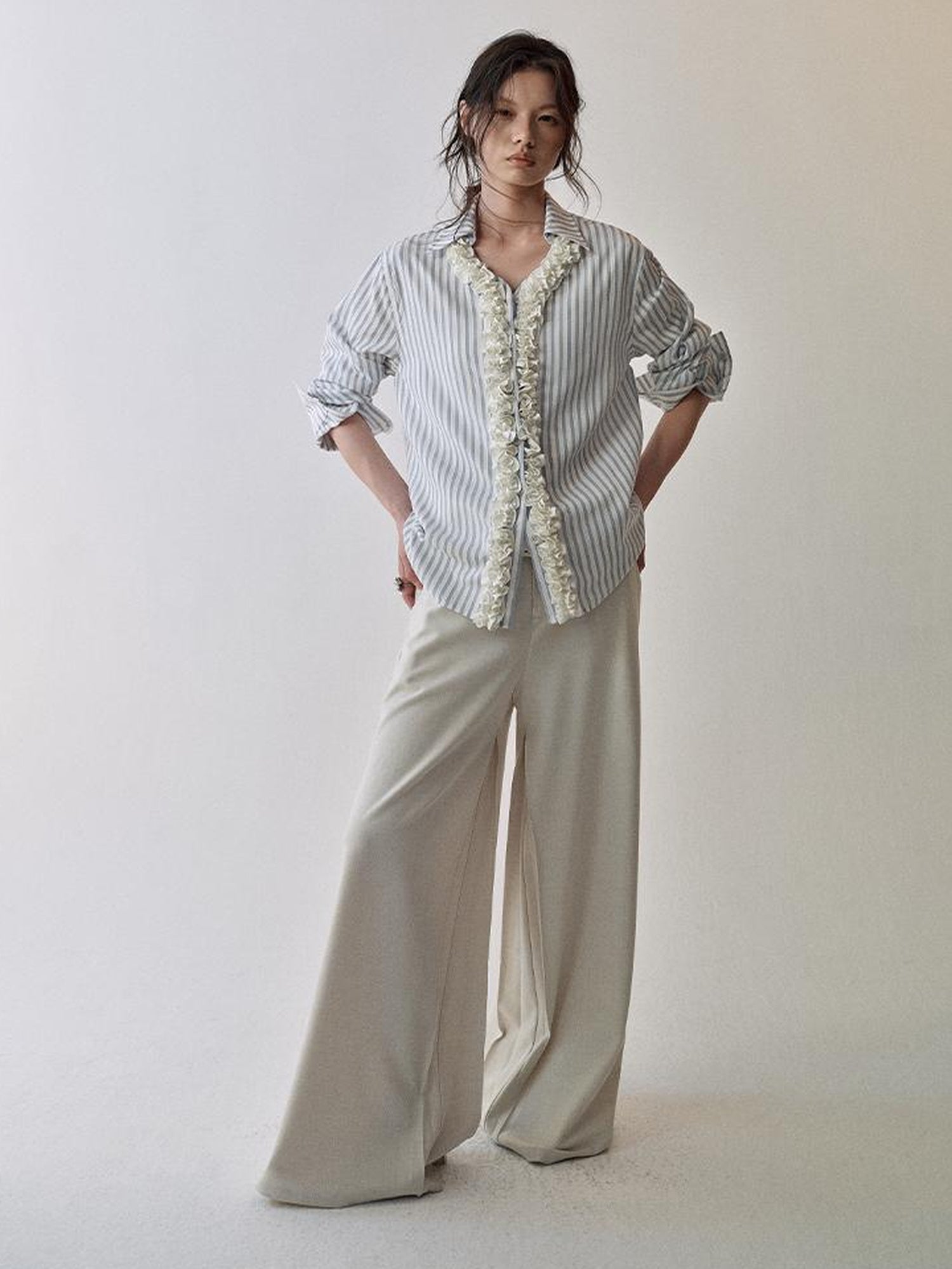 AnnoMundi Textured Stripe Shirt With 3D Lace Placket
