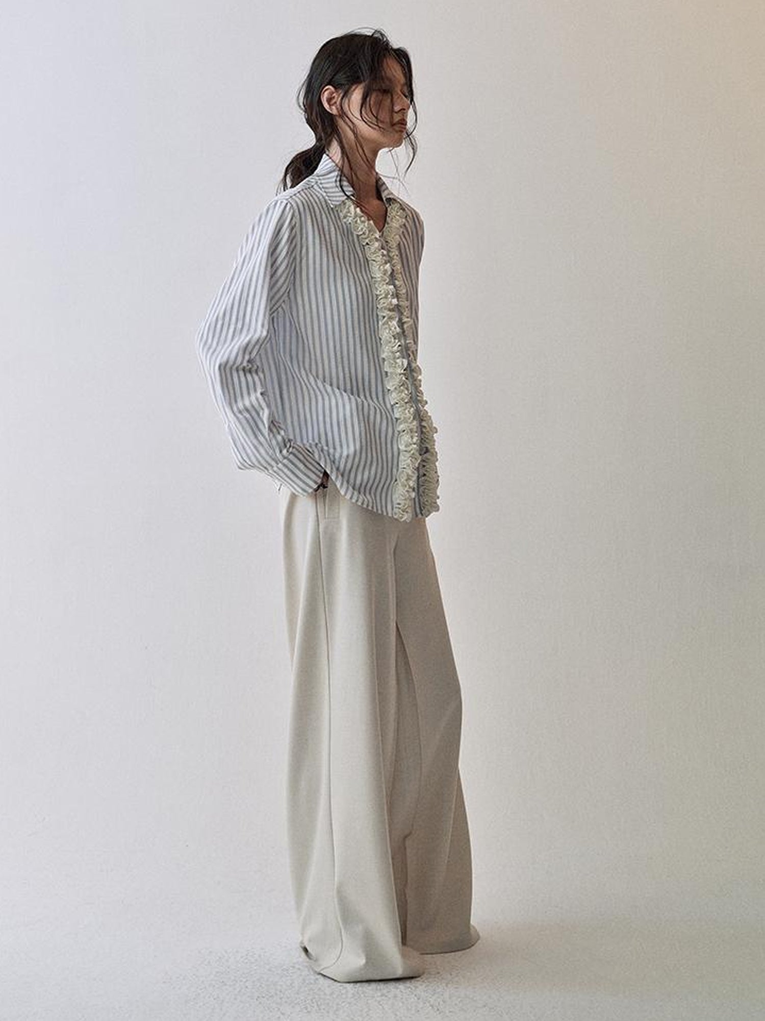 AnnoMundi Textured Stripe Shirt With 3D Lace Placket