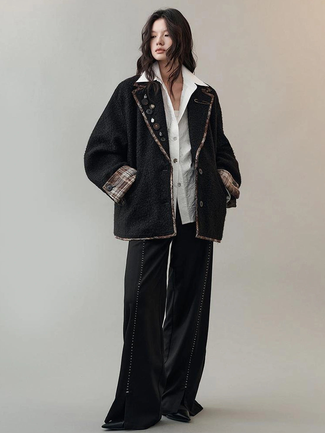 AnnoMundi Textured Tweed Checkerboard Blazer Jacket