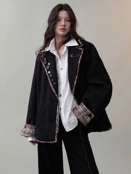 AnnoMundi Textured Tweed Checkerboard Blazer Jacket