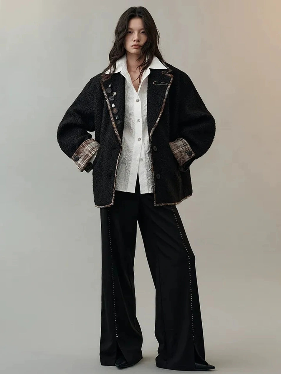 AnnoMundi Textured Tweed Checkerboard Blazer Jacket