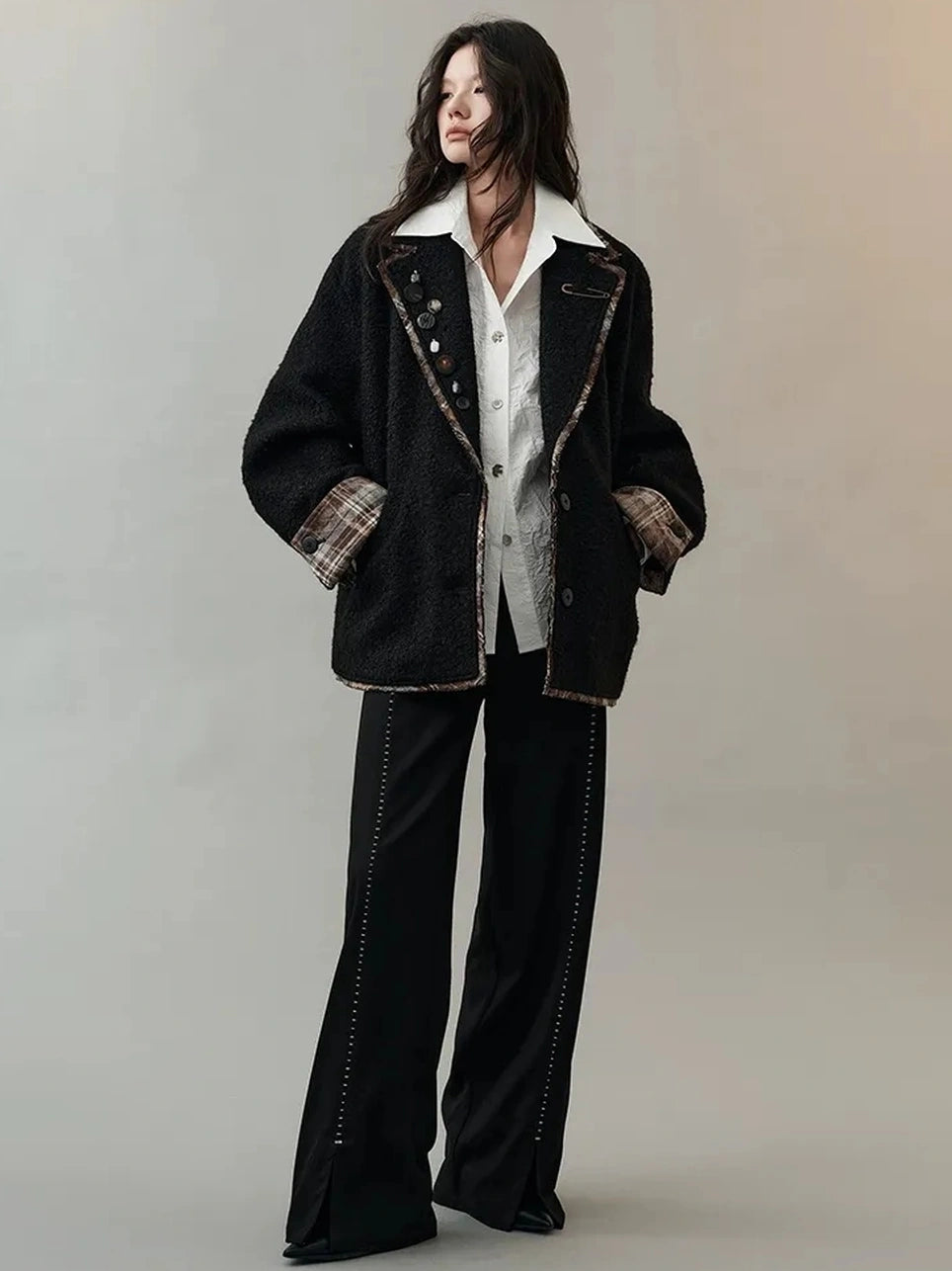 AnnoMundi Textured Tweed Checkerboard Blazer Jacket