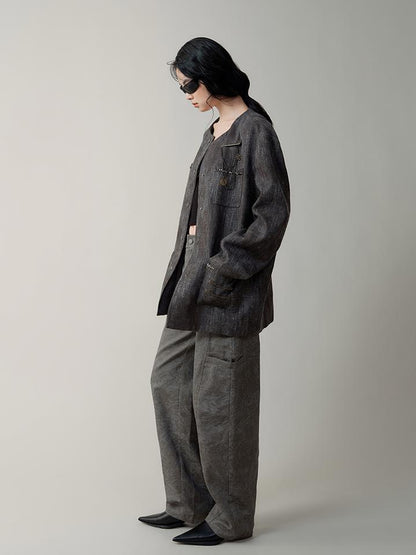 AnnoMundi Textured Tweed Oversized Blazer With Metallic Accents