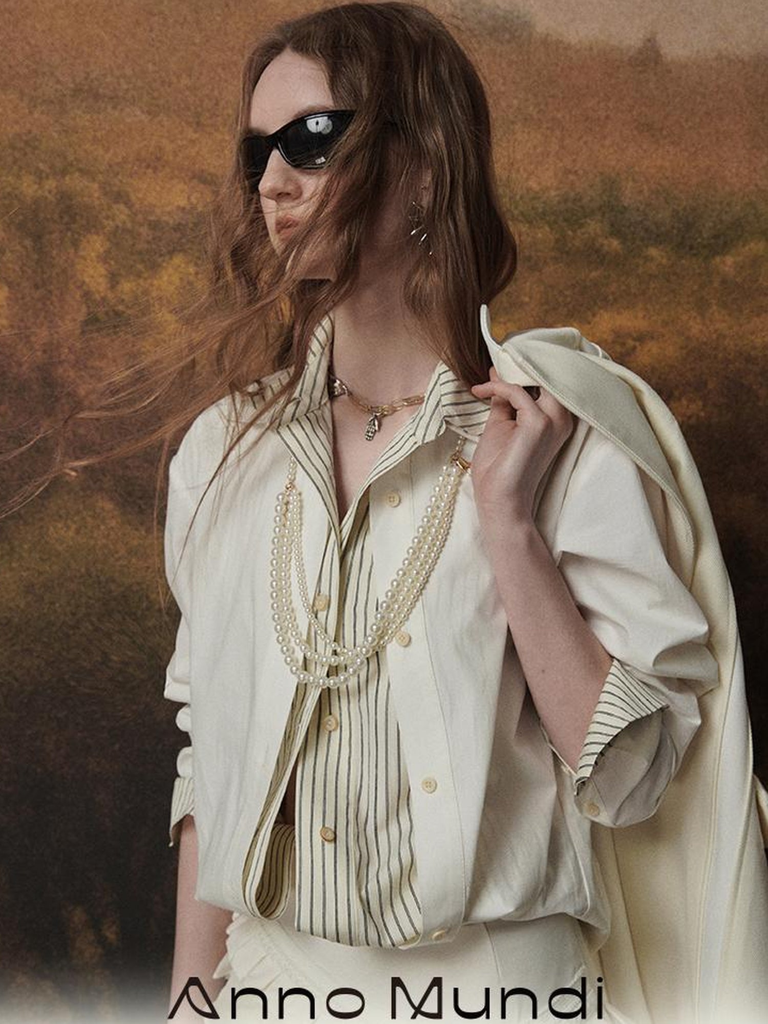 AnnoMundi Textured Weave Bauhaus Blouse V Neck T Shirt Long Sleeve